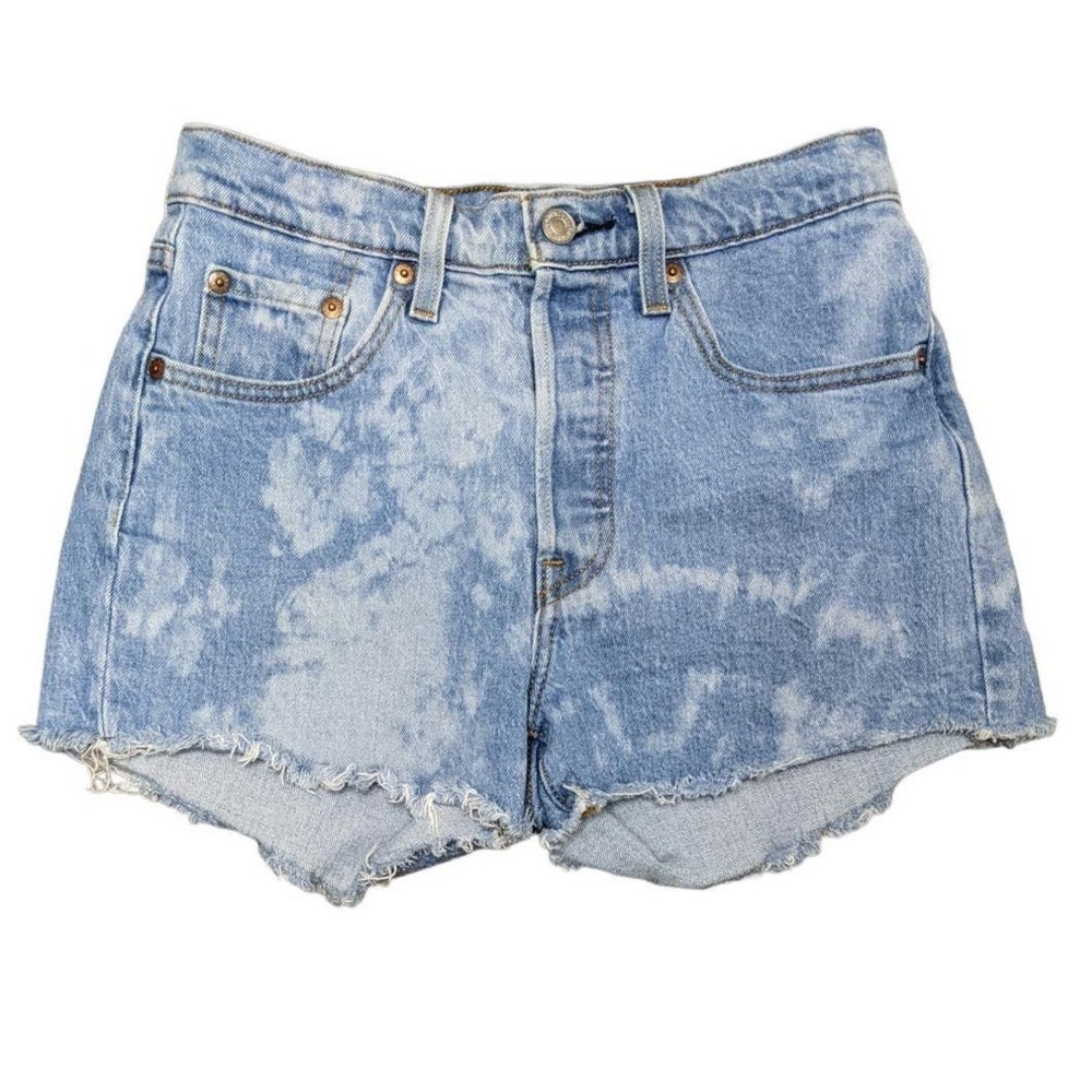 Levi's 501 Denim Shorts Cut Off High Rise Bleach Distressed Light Wash Size 26
